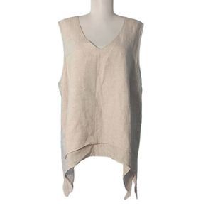 La. FIXSUN Lagenlook Sleeveless Tunic V Neck Top Linen Beige Tan Size L - XL